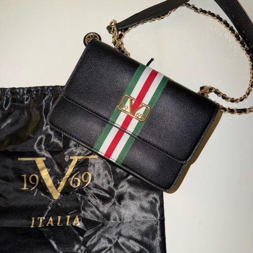 19V69 Italia Shoulder Bag Black with Gold Chain New