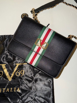 19V69 Italia Shoulder Bag Black with Gold Chain New