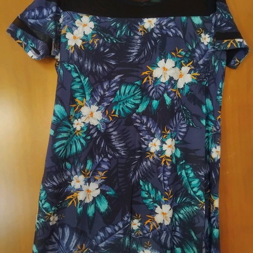 H&M floral dress with sheer panels like new, blue and purple
