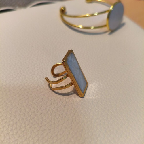 Handmade adjustable statement ring with white resin and gold base