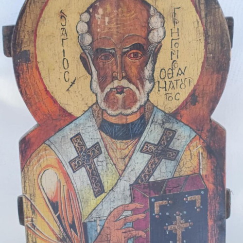 Russian Orthodox Painted Wood Icon Saint Gregory the Miracle-Worker used