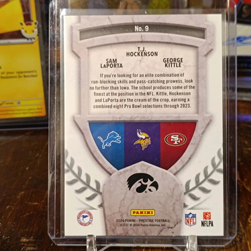 2024 Panini Prestige Card Sam LaPorta, T.J. Hockenson, George Kittle mint