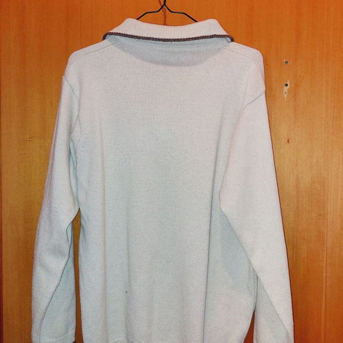Men's long-sleeve polo pullover L-XL like new, white and beige