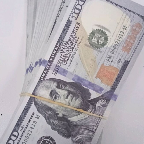 Prop dollars like new, two bundles of hundred-dollar bills for movies