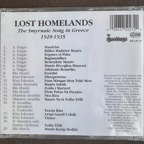 Lost Homelands The Smyrnaic Song in Greece 1928-1935 CD, traditional