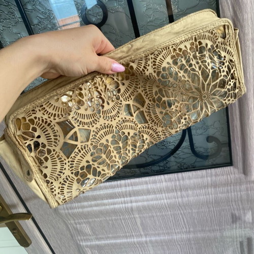 Leather envelope bag with transparency used, beige 33x14