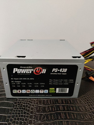 Power On PS-430 430w power supply used for parts