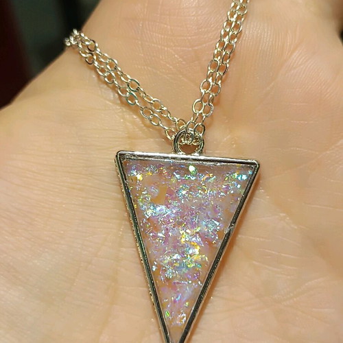 Handmade necklace new, silver with double chain and resin