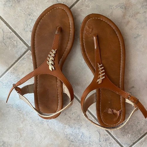 Migato gold sandals used brown with gold details