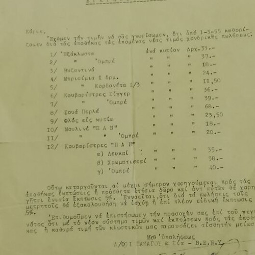 1955 document from V.E.N.Y. Panagos Industry