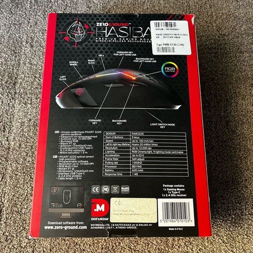 Zeroground MS-4200WG Hasiba v3.0 wireless RGB gaming mouse 10000 DPI black new