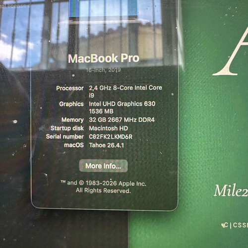 MacBook Pro 16+ inch Intel Core i9 32GB 1TB SSD macOS like new