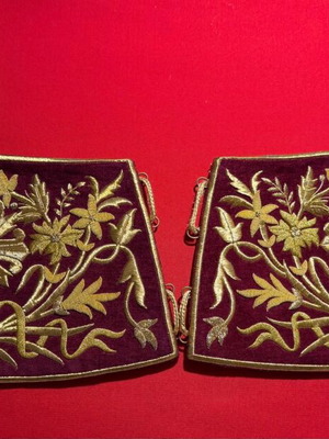 Embroidered Epimanika with Metallic Thread on Red Velvet, New