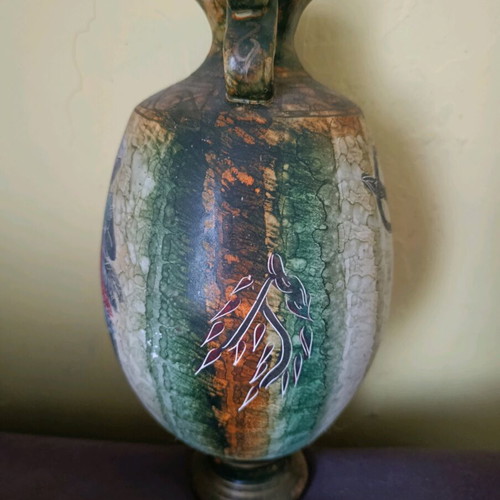Clay vase new, completely handmade and painted, height 33 cm