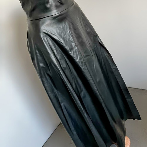 Long leather skirt eco leather high waist with pockets and deep slit size S new black