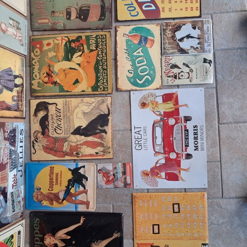 Vintage metal signs collection, like new, 30+ retro ads