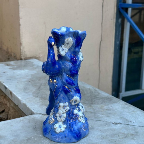 Collectible ceramic peacock vase used with gold details 1959