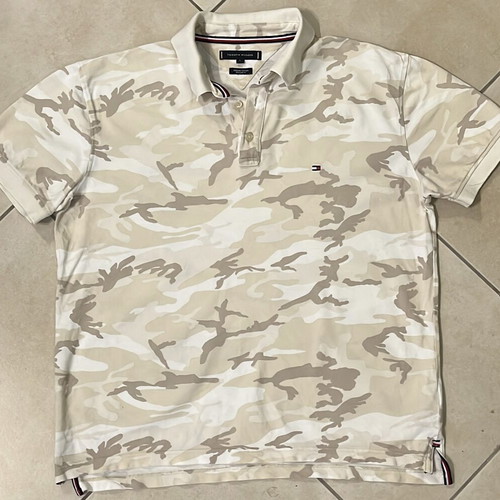 Tommy Hilfiger Polo Shirt, beige camo print, organic cotton, size L