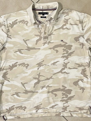 Tommy Hilfiger Polo Shirt, beige camo print, organic cotton, size L