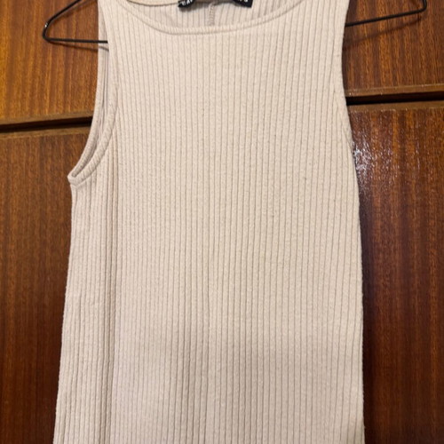 Rib winter dress used, beige color, slim fit