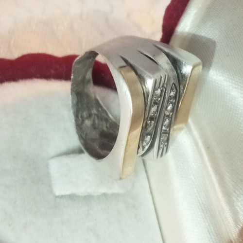 Silver gold ring 950 585 with zircon used, size 54