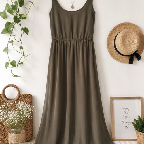 Zara long olive green dress like new