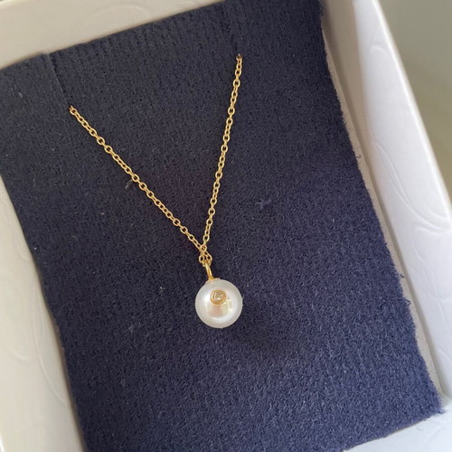 Necklace with pearl and zircon new, handmade