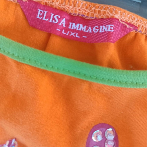 Elisa Immagine orange top L-XL like new with sequined rose and butterflies