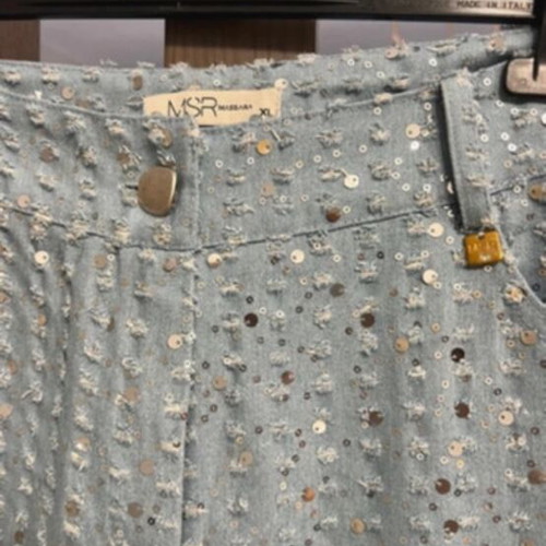 Jeans with sequins like new, size L, white and blue