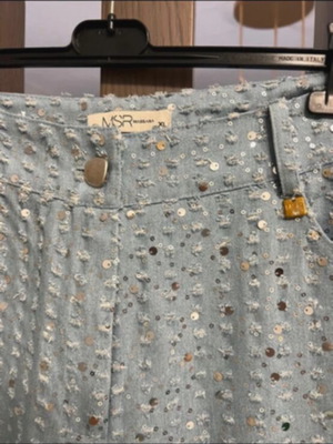 Jeans with sequins like new, size L, white and blue