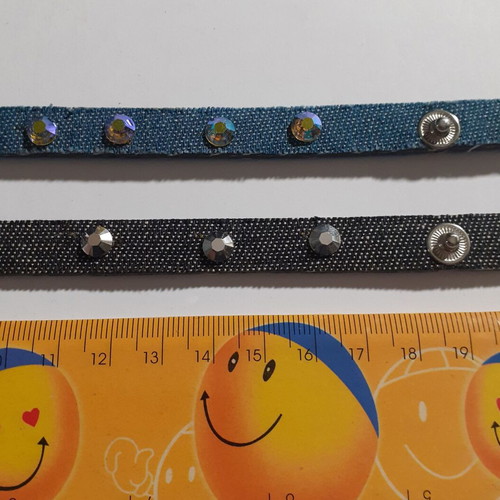 Pack of 235 denim and faux leather bracelets with rhinestones