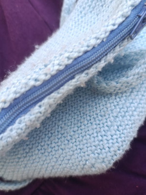 Knitted crossbody bag used, turquoise with zipper