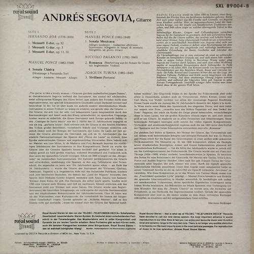 Andrés Segovia Sor Ponce Paganini Turina vinyl record used