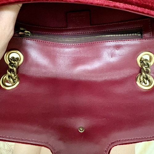 Gucci Marmont Flap bag used, velvet burgundy, crossbody