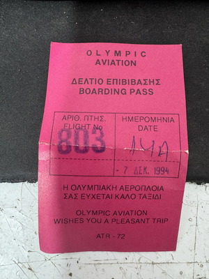 Χειρόγραφη κάρτα επιβίβασης Olympic Aviation ATR-72 vintage συλλεκτική