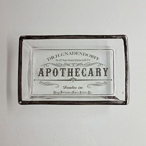 Decorative tray new with old New York apothecary theme