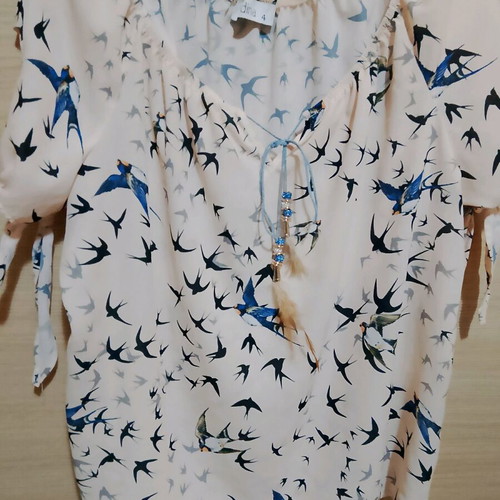 Dina women's blouse new, XXL-XXXL, beige and blue