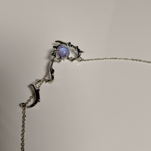 Celestial Silver S925 Moon Necklace with Opalite Stone, New