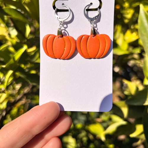 Handmade pumpkin earrings new, stainless steel and polymer clay