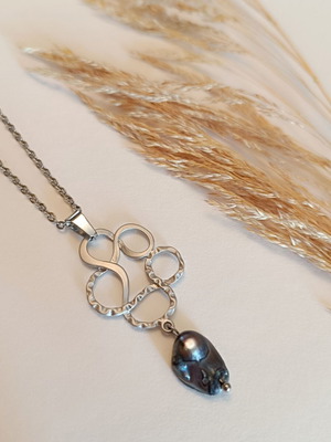 Χειροποίητο ατσάλινο κολιέ με μπαρόκ μαργαριτάρι και ατσάλινη αλυσίδα νέο