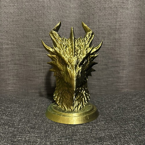 3D printed dragon head, gold-black 14x20x24 cm