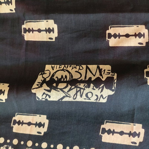 Alexander McQueen scarf with razor blade print, like new, blue cotton