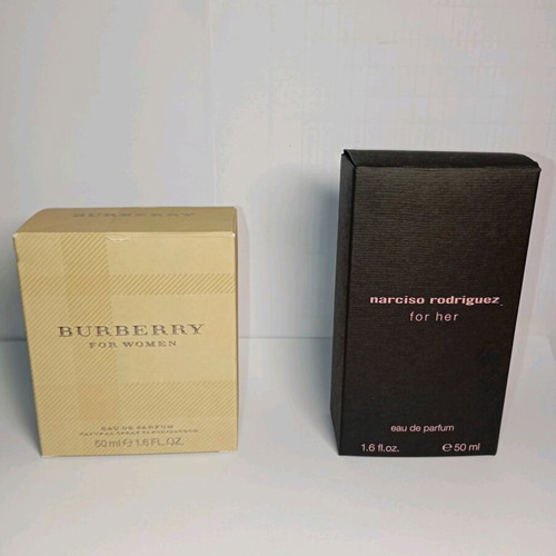 Empty perfume boxes used, Burberry and Narciso Rodriguez