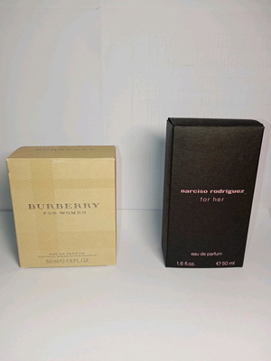 Empty perfume boxes used, Burberry and Narciso Rodriguez