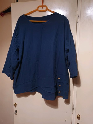 Cotton blouse new 5XL blue with 3/4 sleeves and buttons
