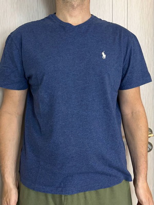 Polo Ralph Lauren мъжка тениска с V-образно деколте размер M тъмносин меланж употребявана