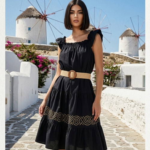 Dress midi hand-painted L-XL new with belt