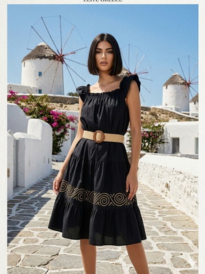 Dress midi hand-painted L-XL new with belt