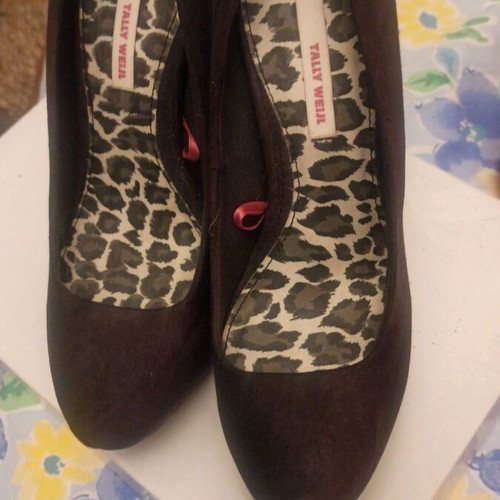Black pumps used, high heel, velvety texture, size 37