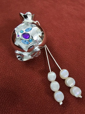 Silver small pomegranate charm decorated with stones, new